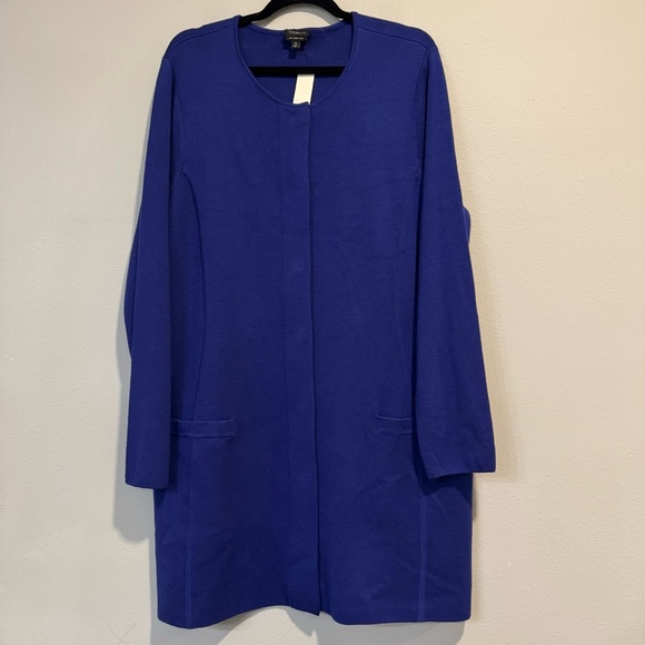 Talbots Elegant Blue Merino Wool Long Cardigan Sweater Pockets Snap Button XL
